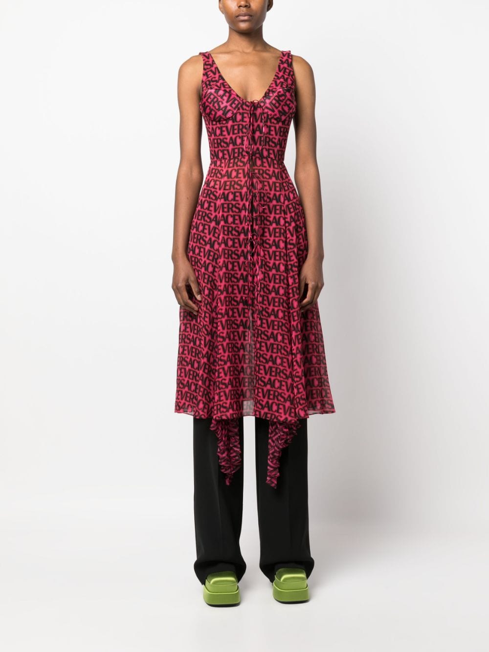 Versace logo-print asymmetric-hem silk dress - WARDROB
