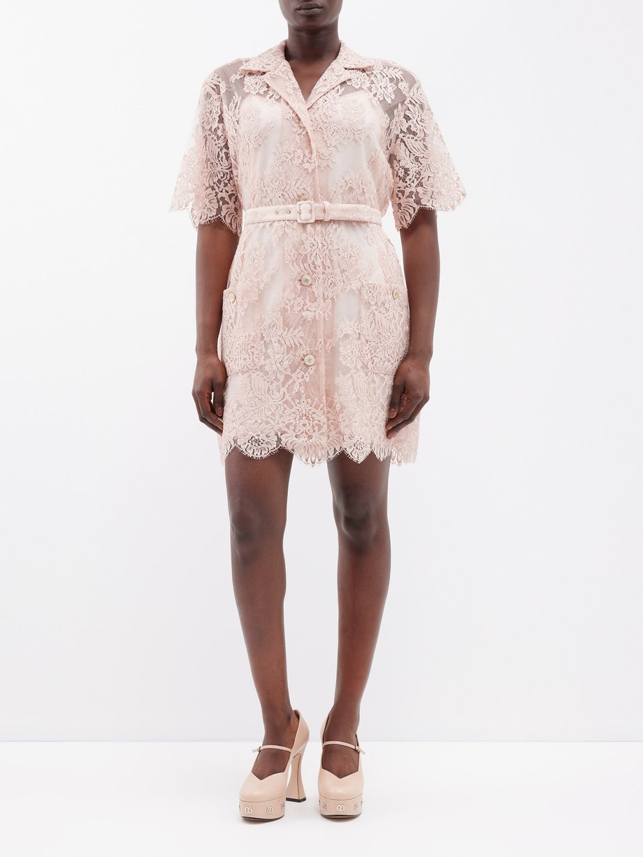 Gucci Lace-overlay belted cotton-blend mini dress - WARDROB