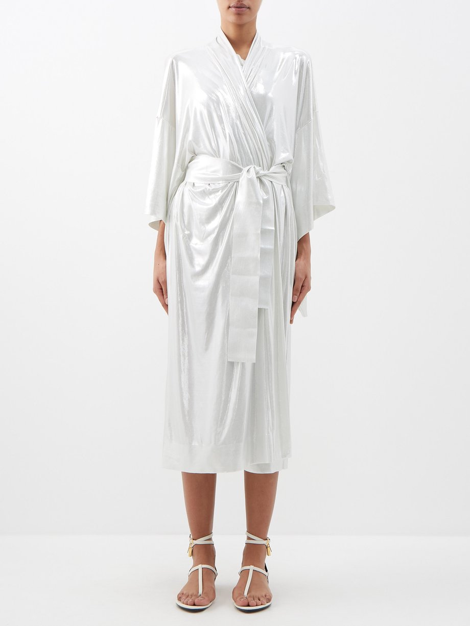 Norma Kamali Belted satin coverup robe - WARDROB